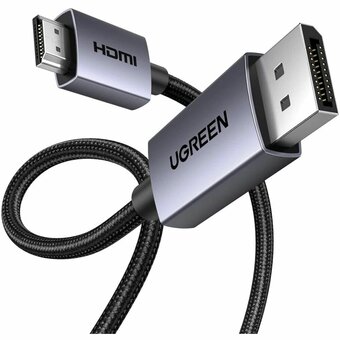  Кабель UGREEN DP125 (35845) DP Male To HDMI Male Cable 4K 30Hz 5m Black/Gray 