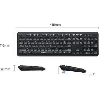 Клавиатура UGREEN K331 (55654) Wireless Keyboard 2.4GHz RU Black 
