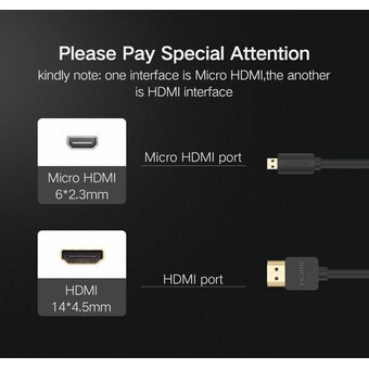  Кабель аудио-видео UGREEN HD127 (30104) Micro HDMI(m)-HDMI(m), 3м, Gold 