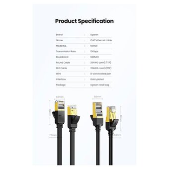  Кабель UGREEN NW107 (11273) Cat 7 F/FTP Lan Cable 10m Black 