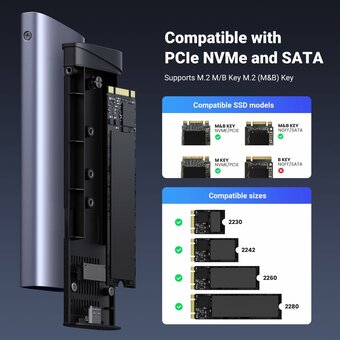  Бокс внешний для жесткого диска UGREEN CM767 (15813) M.2 NVMe/M.2 SATA SSD Enclosure 10Gbps серый 