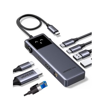  Хаб UGREEN CM888 (45155) UNO 7-in-1 4K@60Hz USB-C+3*USB-A+Ethernet+PD 100W+HDMI Hub Gray 