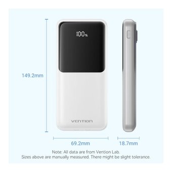  Power Bank Vention FHOW0 10000mAh (Micro-USB/C/A/A) со встроенными кабелями 22.5W Белый с LED Дисплеем 