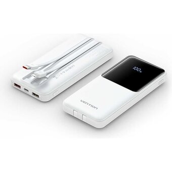  Power Bank Vention FHOW0 10000mAh (Micro-USB/C/A/A) со встроенными кабелями 22.5W Белый с LED Дисплеем 