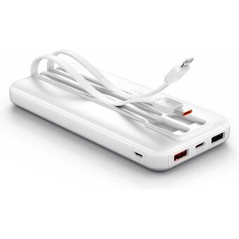  Power Bank Vention FHOW0 10000mAh (Micro-USB/C/A/A) со встроенными кабелями 22.5W Белый с LED Дисплеем 