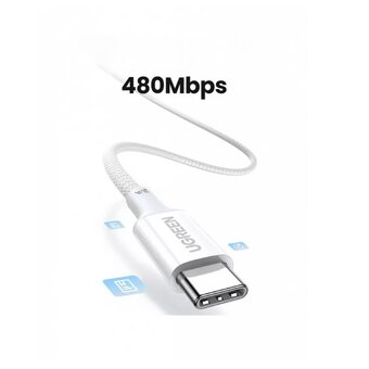  Кабель UGREEN L502 (35220) USB-C to USB-C PD Fast Charging Braided Cable 5A Max 1m White 