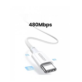  Кабель UGREEN L502 (65256) USB-C to USB-C PD Fast Charging Braided Cable 5A Max 2m Titanium-like Color 
