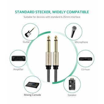  Кабель UGREEN AV128 (10639) 6.5mm Male to Male Stereo Auxiliary Aux Audio Cable 3m Gray 