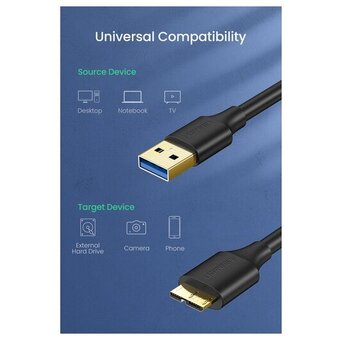  Кабель UGREEN US130 (10840) USB 3.0 A Male to Micro USB 3.0 Male Cable 0.5m Black 