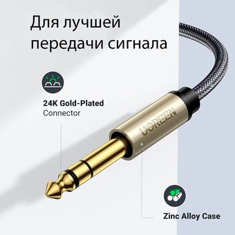  Кабель UGREEN AV127 (10629) 3.5mm to 6.35mm TRS Stereo Audio Cable 3m Gray 