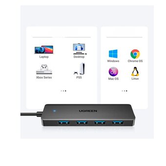  Хаб UGREEN CM219 (35574) 4-Port USB 3.0 Hub with USB-C power port 1m Black 