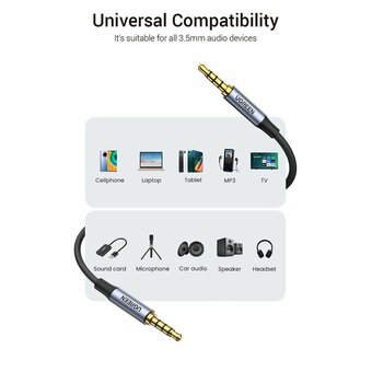  Кабель UGREEN AV183 (20785) 3.5mm Male to Male 4-Pole Microphone Audio Cable 3m Black 