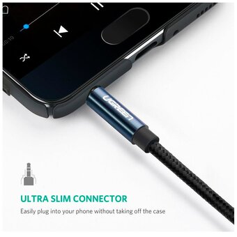 Аудиокабель UGREEN AV112 (10688) 3.5mm Male to 3.5mm Male Cable Gold Plated Metal Case with Braid 3m Blue 