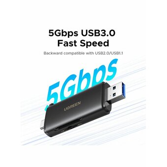 Картридер на два слота UGREEN CM803 (65024) 2-in-1 USB-C - USB-A SD Card Reader черный 