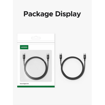  Кабель UGREEN L502 (65249) USB-C to USB-C PD Fast Charging Braided Cable 5A Max 1m Black 