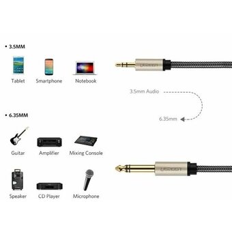  Кабель UGREEN AV127 (10625) 3.5mm to 6.35mm TRS Stereo Audio Cable 1m Gray 