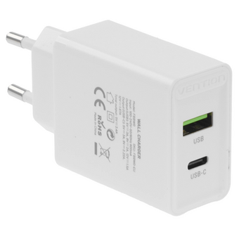  Сетевое зарядное устройство Vention FBBW0-EU на 2 порта USB (A+C) QC 4.0 Белый 