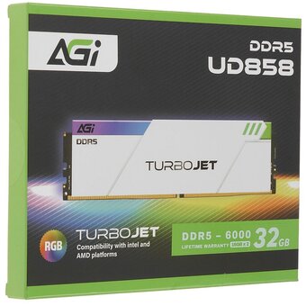  ОЗУ AGI AGI6APD16UD858-DC DDR5 6000MHz CL30 32GB Kit (16GBx2) OC UDIMM + White Heat Sink–Turbojet+RGB lightbar -Color box 