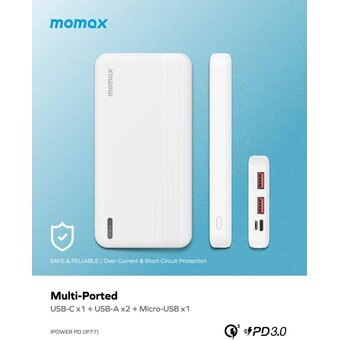  Портативное зарядное устройство Momax IP77W iPower PD White 
