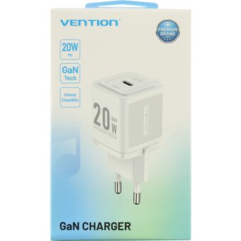  Сетевое зарядное устройство Vention FEPW0-EU на 1 порт USB С GaN 20W Белый 