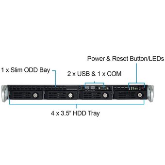  Корпус Ablecom CS-R11-55P 1U chassis, Mini-ITX, Micro-ATX, ATX MBs, 4 x 3.5'' hsb, 2 USB, 1 COM port (Front), FH expantion slot, 600W (1+1) 
