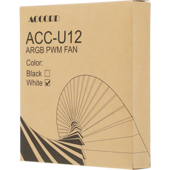  Вентилятор Accord ACC-U12 (ACC-U12 ARGB White) 4-pin, 1600об/мин, 27 дБ, ARGB, белый, brown box 
