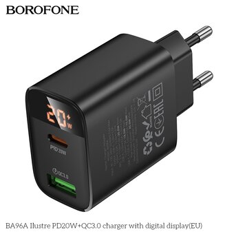  СЗУ BOROFONE BA96A Ilustre PD20W+QC3.0 with digital display EU черный 