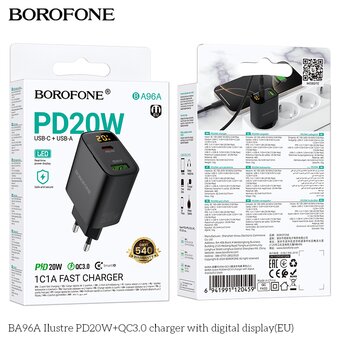 СЗУ BOROFONE BA96A Ilustre PD20W+QC3.0 with digital display EU черный 