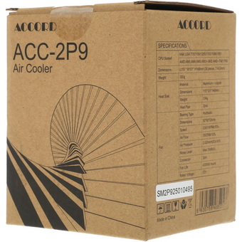  Кулер Accord ACC-2P9 Soc-AM5/AM4/1200/1700/1851 серебристый/черный 3-pin 22.7dB Al+Cu 100W 240gr brown box 