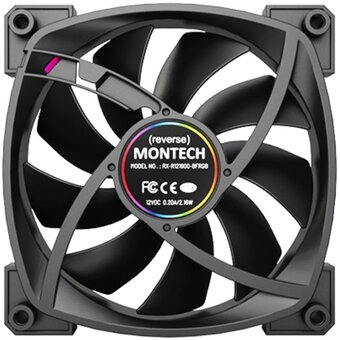  Комплект вентиляторов (3 шт.) Montech RX120 PWM Reverse Black (RX120B3P) / 120mm, 4pin PWM, 3pin ARGB, 800-1600RPM, 59.0CFM, 27.0dBA, Rifle bearing 