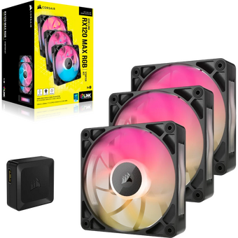  Кулер Corsair iCUE Link RX120 Max RGB (CO-9051034-WW) (120x120x30mm, 4-pin PWM, 71.3CFM, 29.5dBA, 2000RPM, Black, 3pcs) 