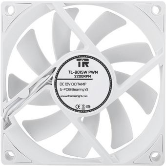  Вентилятор Thermalright TL-8015W (80x80x15mm, 4-pin PWM, 28.4CFM, 23.3dBA, 2200RPM, White) 