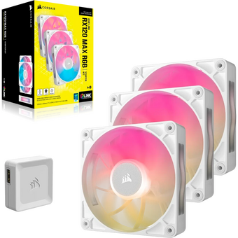  Кулер Corsair iCUE Link RX120 Max RGB (CO-9051038-WW) (120x120x30mm, 4-pin PWM, 71.3CFM, 29.5dBA, 2000RPM, White, 3pcs) 