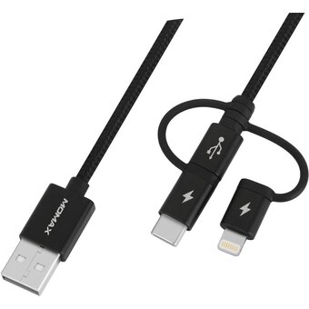  Кабель Momax OneLink 3-in-1 DX1D 1м Black 