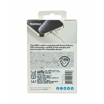  Кабель Momax Elite DC30W USB-C/USB-C 1.5м White 