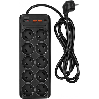  Сетевой фильтр Powercom SP-10 USB2A1СB 3.0м (10 розеток) черный 