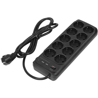  Сетевой фильтр Powercom SP-10 USB2A1СB 3.0м (10 розеток) черный 