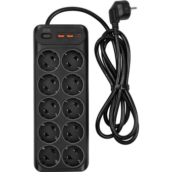  Сетевой фильтр Powercom SP-10 USB2A1СB 1.8м (10 розеток) черный 