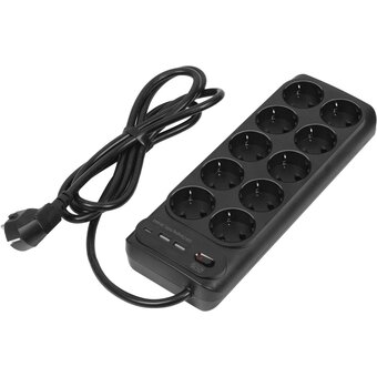  Сетевой фильтр Powercom SP-10 USB2A1СB 1.8м (10 розеток) черный 