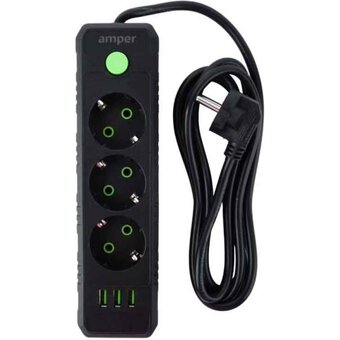  Сетевой удлинитель Amper JH-1031U-4B 4,0м, 3 розетки черный 