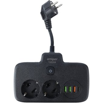  Сетевой удлинитель Amper T2535B 0,2м, 2 розетки черный 