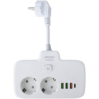  Сетевой удлинитель Amper T2535W 0,2м, 2 розетки белый 