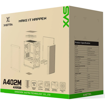  Корпус XASTRA A402M 4ARGB Black (A402M-4FC12A-BK) mATX/Mesh/full-size TG/ 4x120mm ARGB PWM fans 