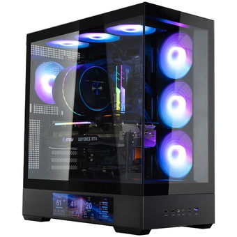  Корпус ZALMAN P40 DS, ATX, Black, Window, 9.1-inch LCD screen, 2xCombo(2.5” or 3.5”), 1x2.5”, 1xUSB Type-C, 2xUSB3.0, Side 3x120mm ARGB, Rear 1x120mm 