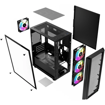  Корпус XASTRA A402M 4FRGB Black (A402M-4FC12F-BK) mATX/Mesh/full-size TG/4x120mm FRGB fans 