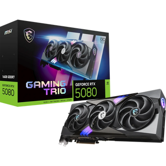 Видеокарта MSI Nvidia GeForce RTX5080 16Gb (RTX 5080 16GB Gaming Trio OC) PCI-E 256bit GDDR7 2700/30000/HDMIx1/DPx   Видеокарта MSI Nvidia GeForce RTX5080 16Gb (RTX 5080 16GB Gaming Trio OC) PCI-E 256bit GDDR7 2700/30000/HDMIx1/DPx