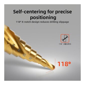  Сверло ступенчатое по металлу Deli DH-JTZ020-E1 4-20мм, HSS 4341 спиральная канавка, шестигранный хвостовик 