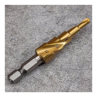  Сверло ступенчатое по металлу Deli DH-JTZ012-E1 4-12мм, HSS 4341 спиральная канавка, шестигранный хвостовик 