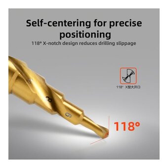  Сверло ступенчатое по металлу Deli DH-JTZ012-E1 4-12мм, HSS 4341 спиральная канавка, шестигранный хвостовик 