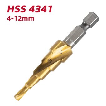  Сверло ступенчатое по металлу Deli DH-JTZ012-E1 4-12мм, HSS 4341 спиральная канавка, шестигранный хвостовик 